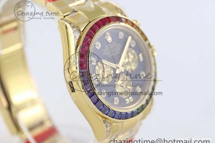 AAA Replica Watches 116595RBOW Black on A Diamonds 2406 Best YG 904L YG Dial Edition Bracelet Effortless TWF 1:1 Steel Daytona YG 0109